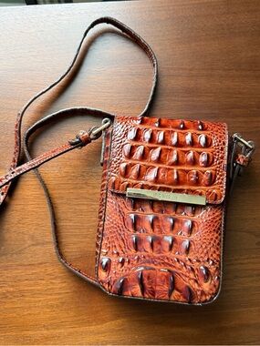 Brahmin Cognac Croc-Embossed Leather Crossbody Phone Pouch
